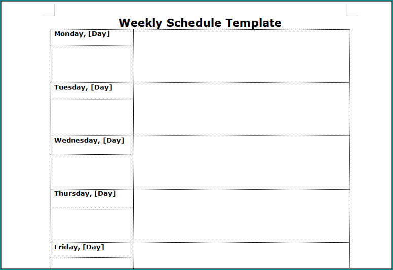 Weekly Schedule Template Word