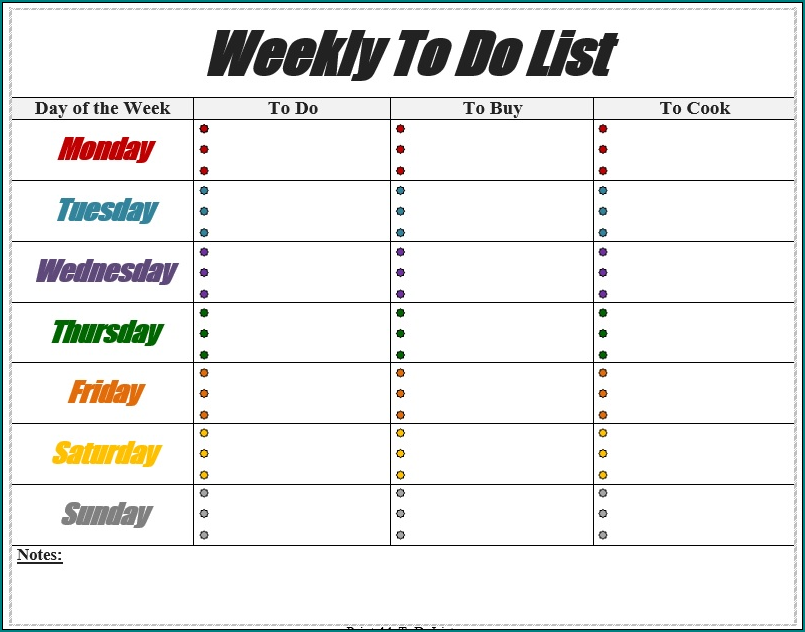 Weekly To Do List Template Sample