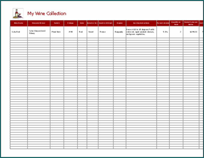 Wine Collection Inventory Template Sample
