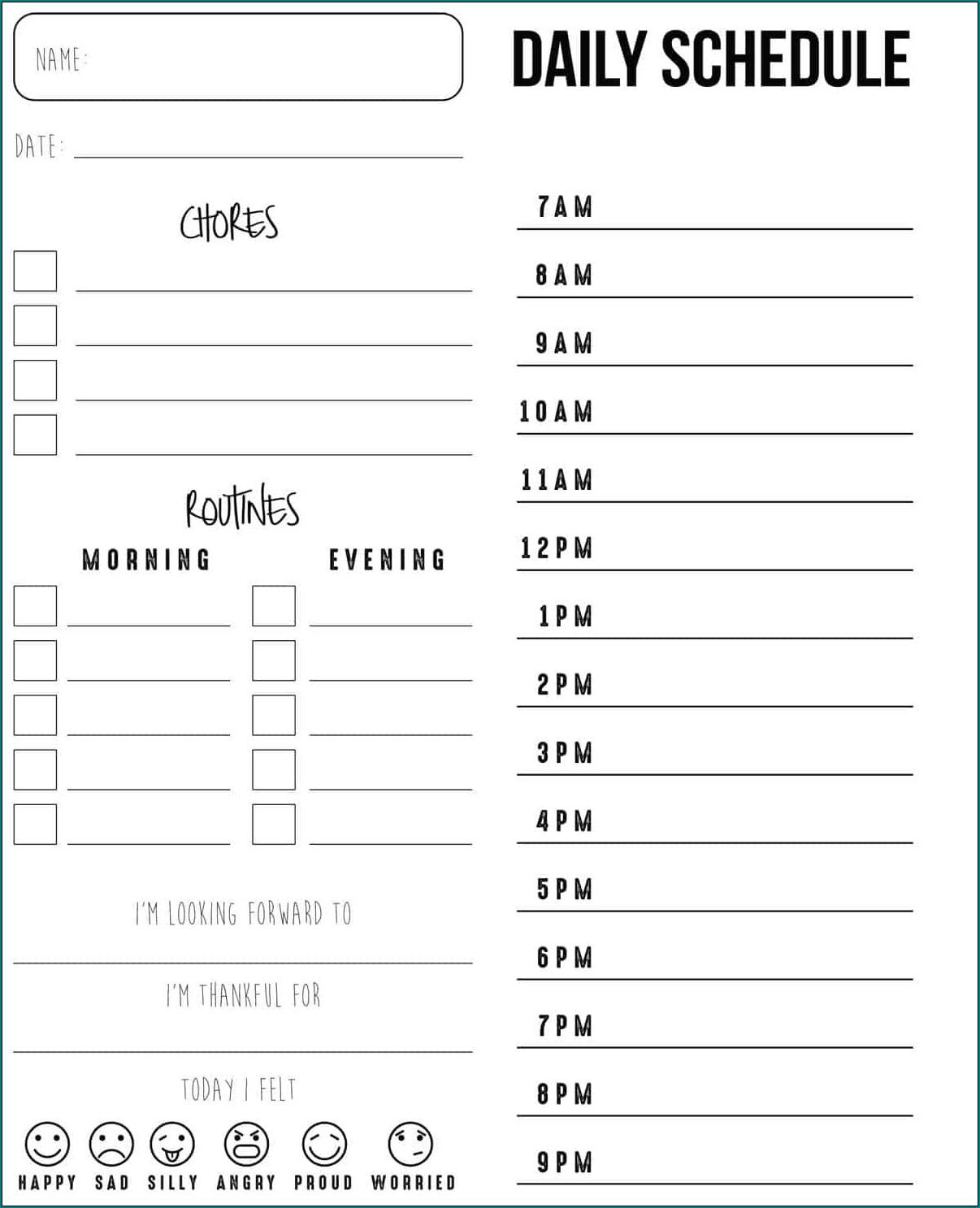 Word Daily Schedule Template Example