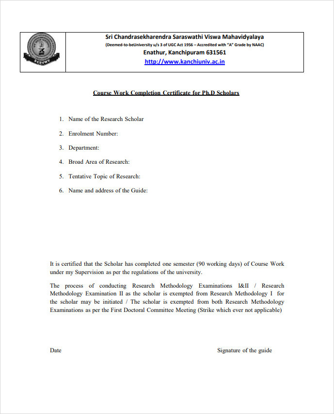 Work Completion Certificate for Scholars Work Completion Certificate for Scholars