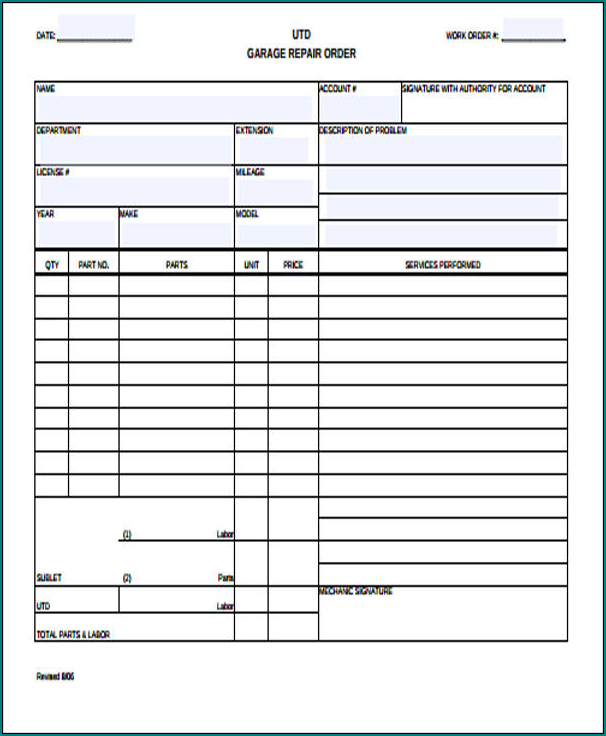 Work Order Form Template Example