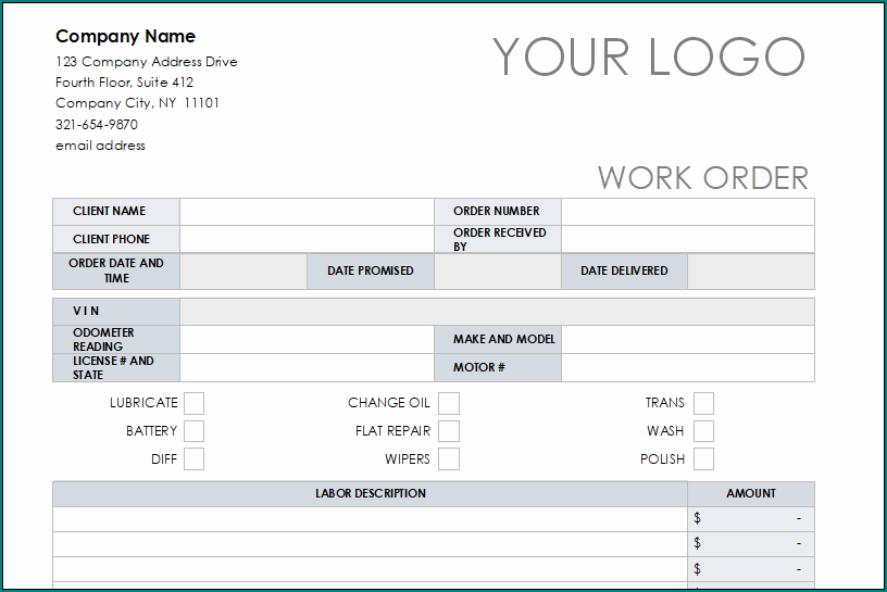 Work Order Template Excel