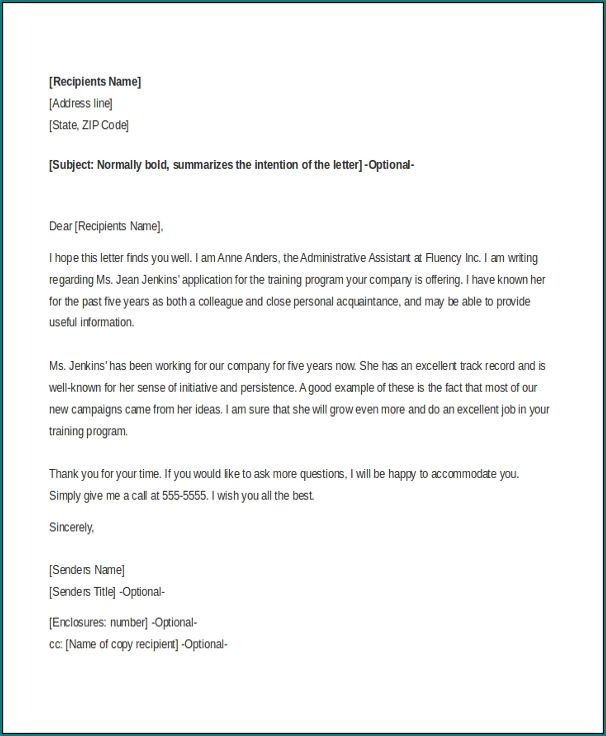 Work Recommendation Letter Sample