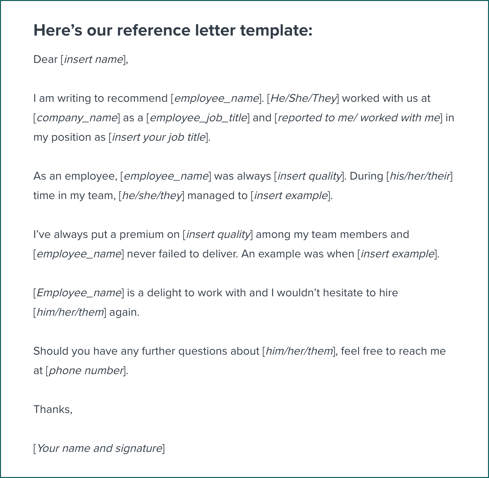 Work Reference Letter Sample