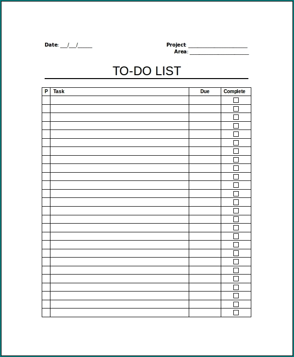 Work To Do List Template Example