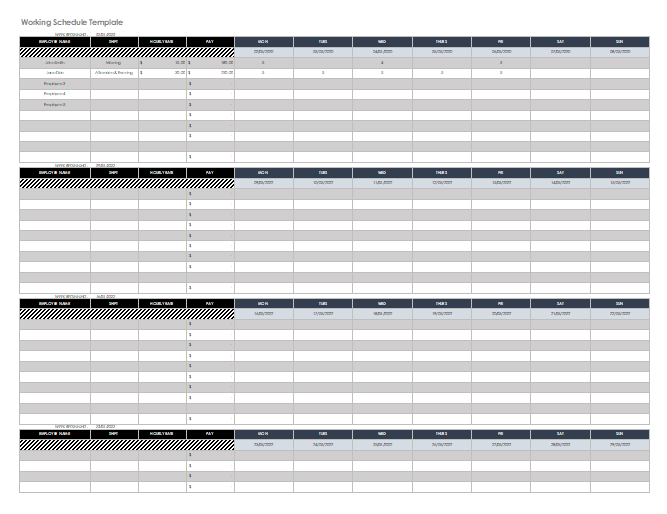Working Schedule Template