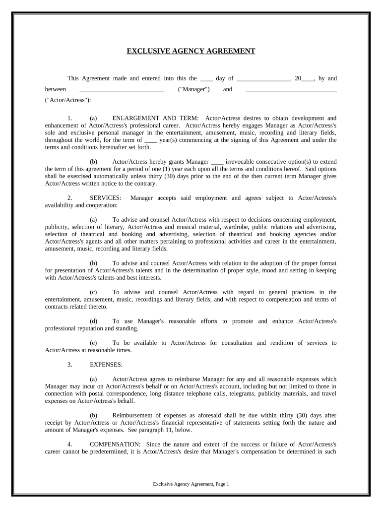 sample actor agreement template sample actor agreement template