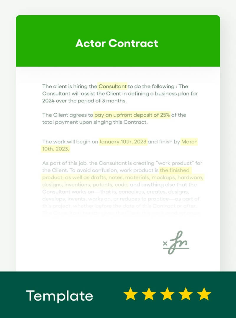 sample actor agreement template sample actor agreement template