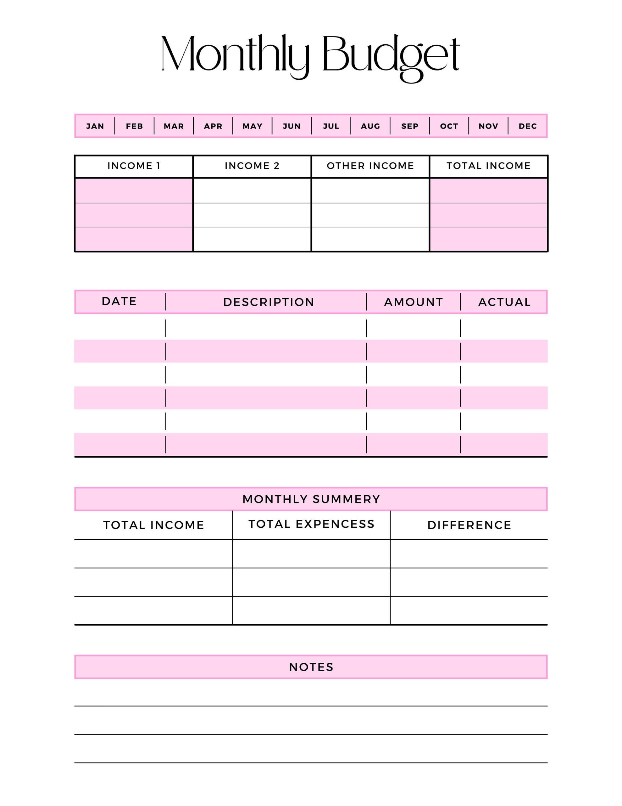 sample cute monthly budget template sample cute monthly budget template