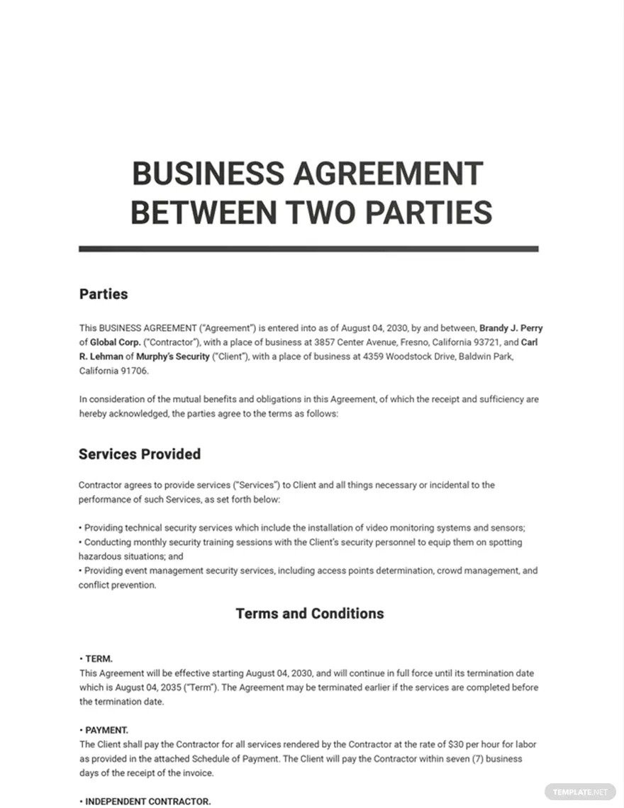 sample agreement between two parties template sample agreement between two parties template