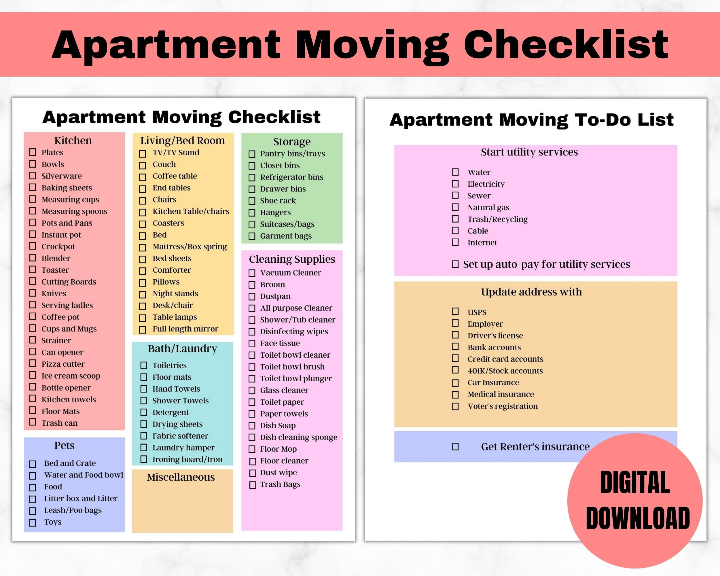 Apartment Moving Checklist, Moving Checklist, First Apartment Apartment Moving Checklist, Moving Checklist, First Apartment