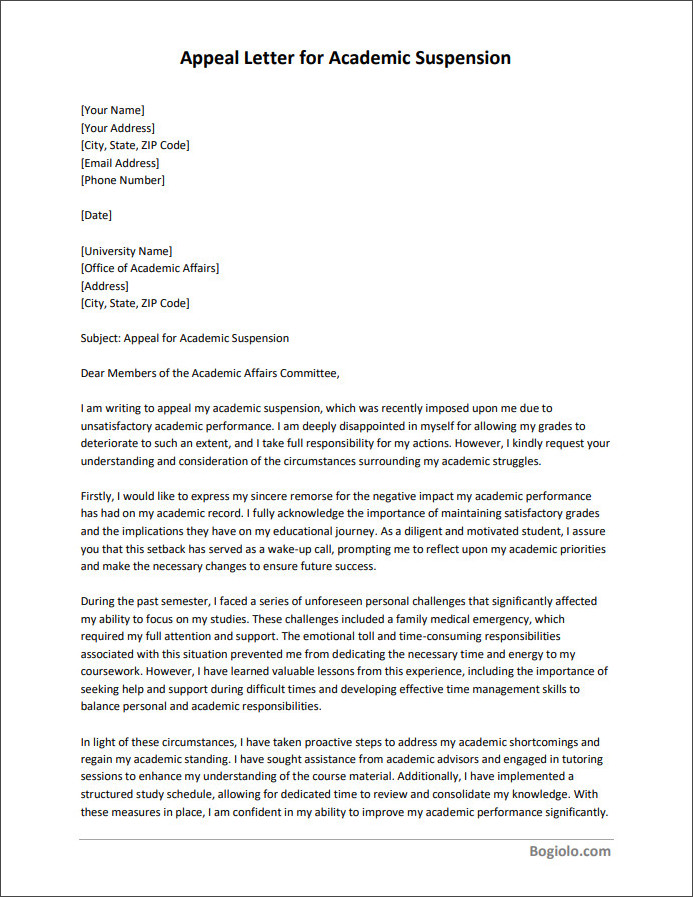 appeal letter template for academic suspension Printable appeal letter template for academic suspension available in Word for easy editing