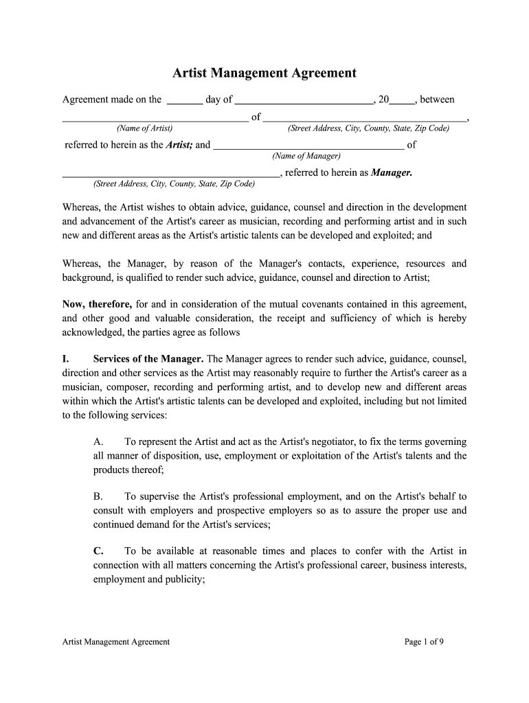 sample artist agreement template sample artist agreement template