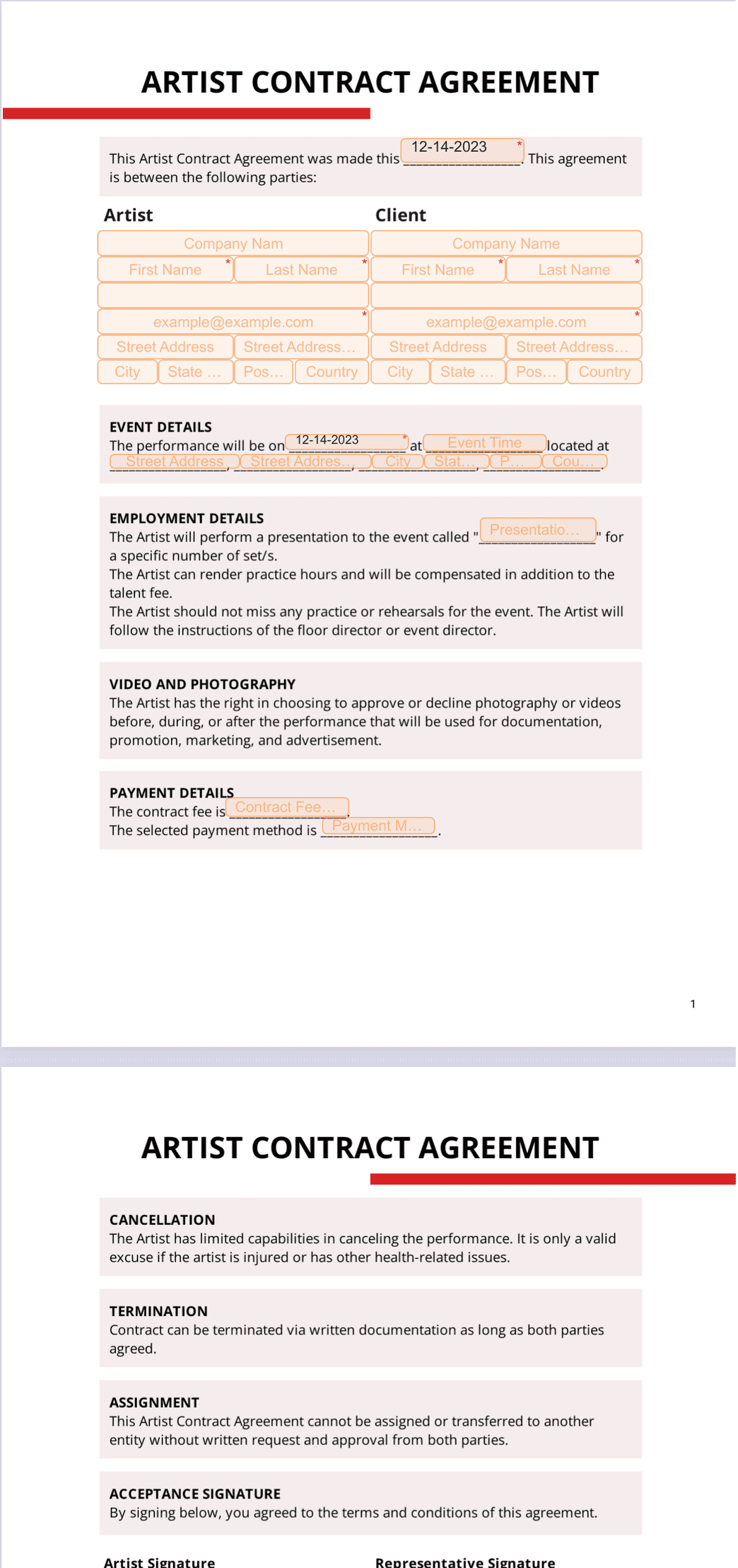 sample artist agreement template sample artist agreement template