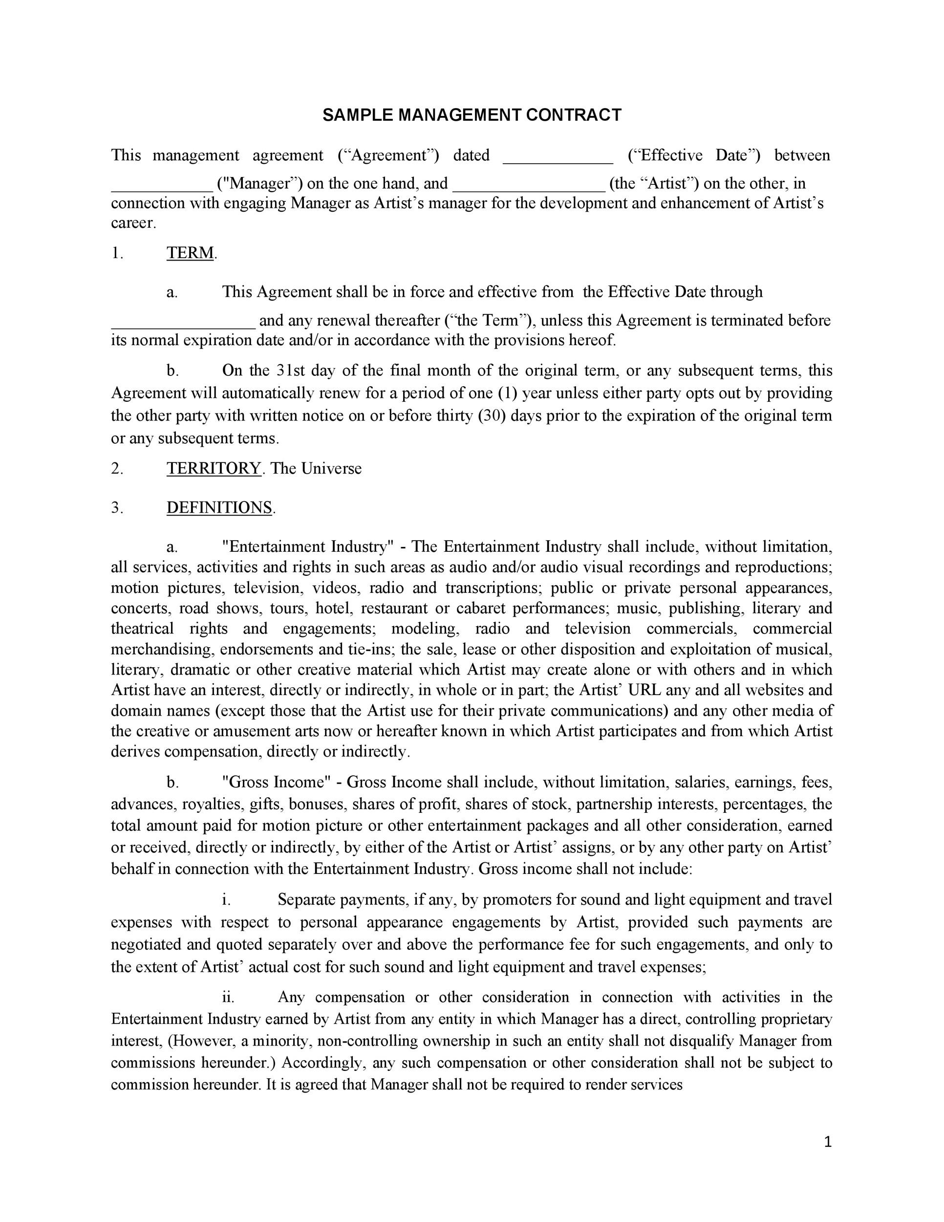 sample Talent Management Agreement Template sample Talent Management Agreement Template