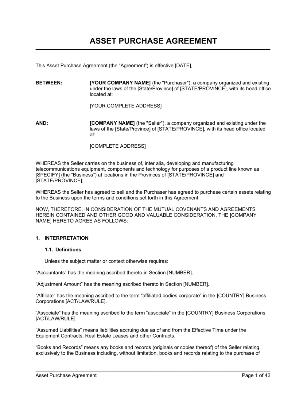 sample asset purchase agreement template sample asset purchase agreement template