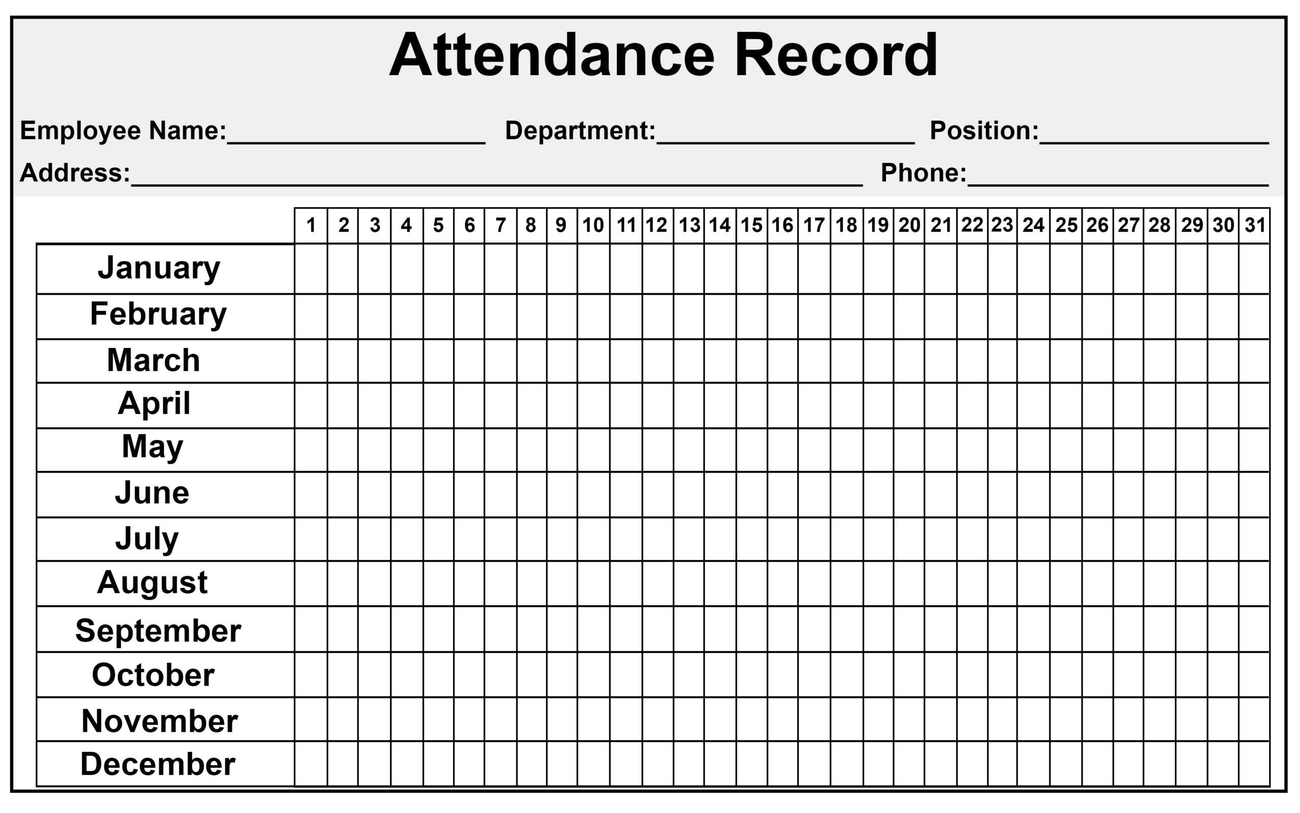 Sample of Printable Blank Attendance Sheet Template