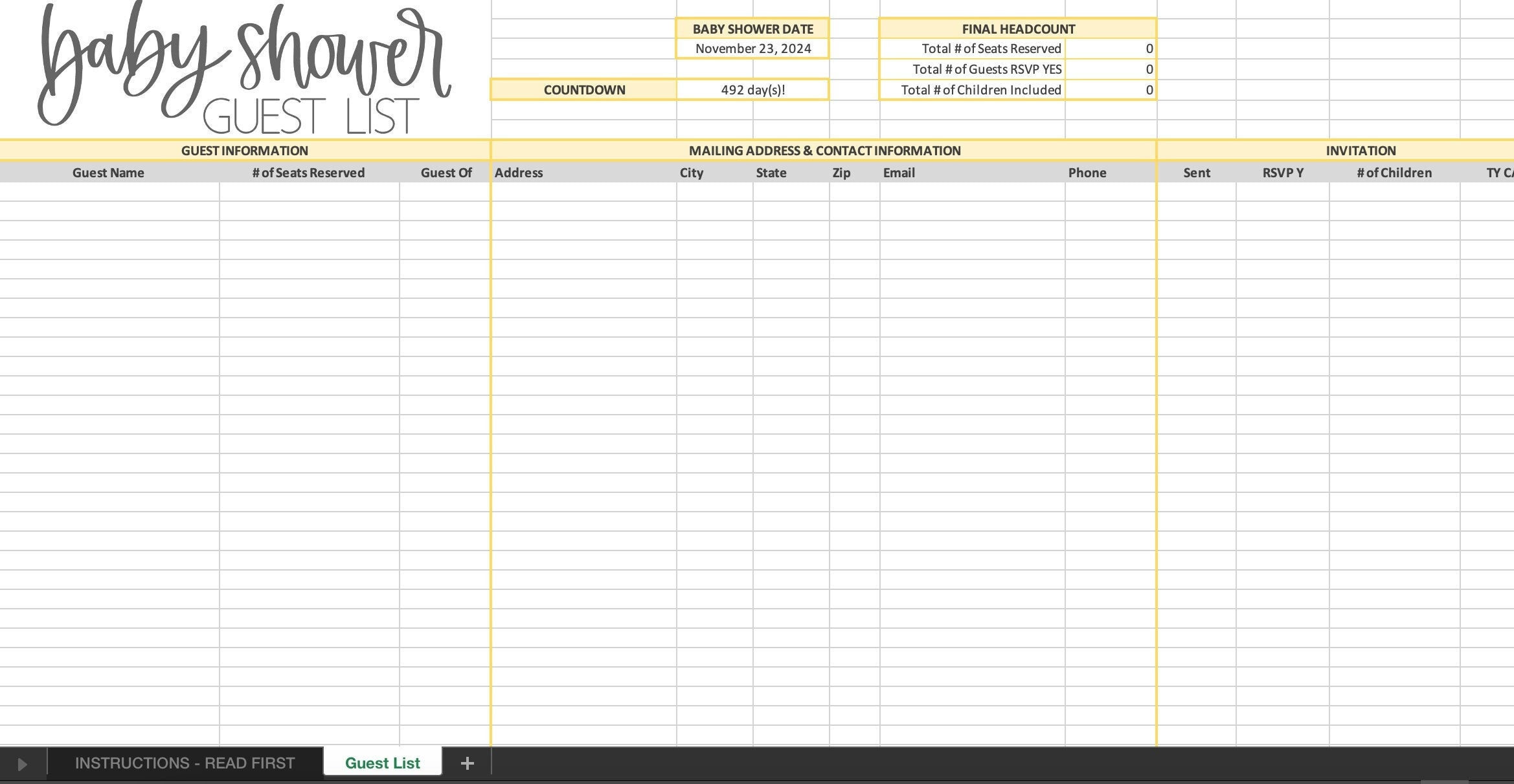Baby Shower Guest List Template Baby Shower Guest List Template