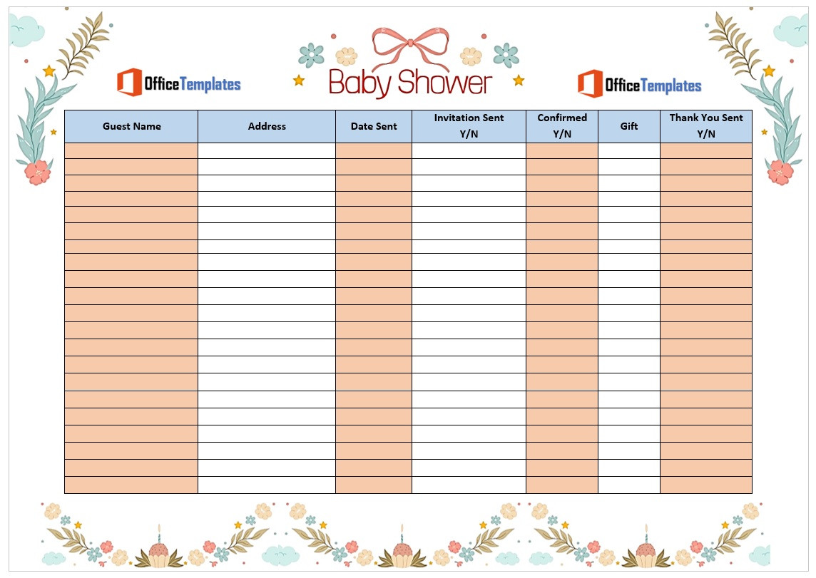 Baby Shower Guest List Templates - Office Templates Baby Shower Guest List Templates - Office Templates