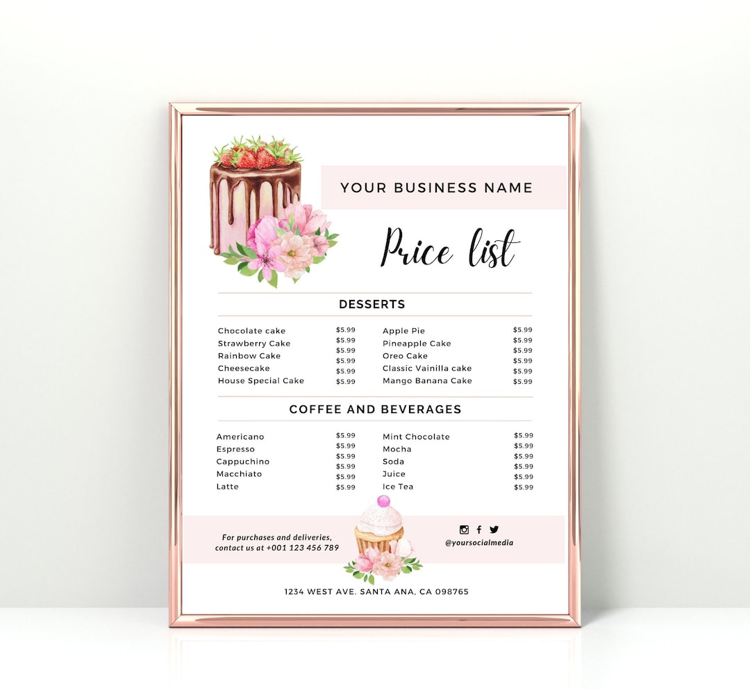 sample Homemade Cake Price List Template sample Homemade Cake Price List Template