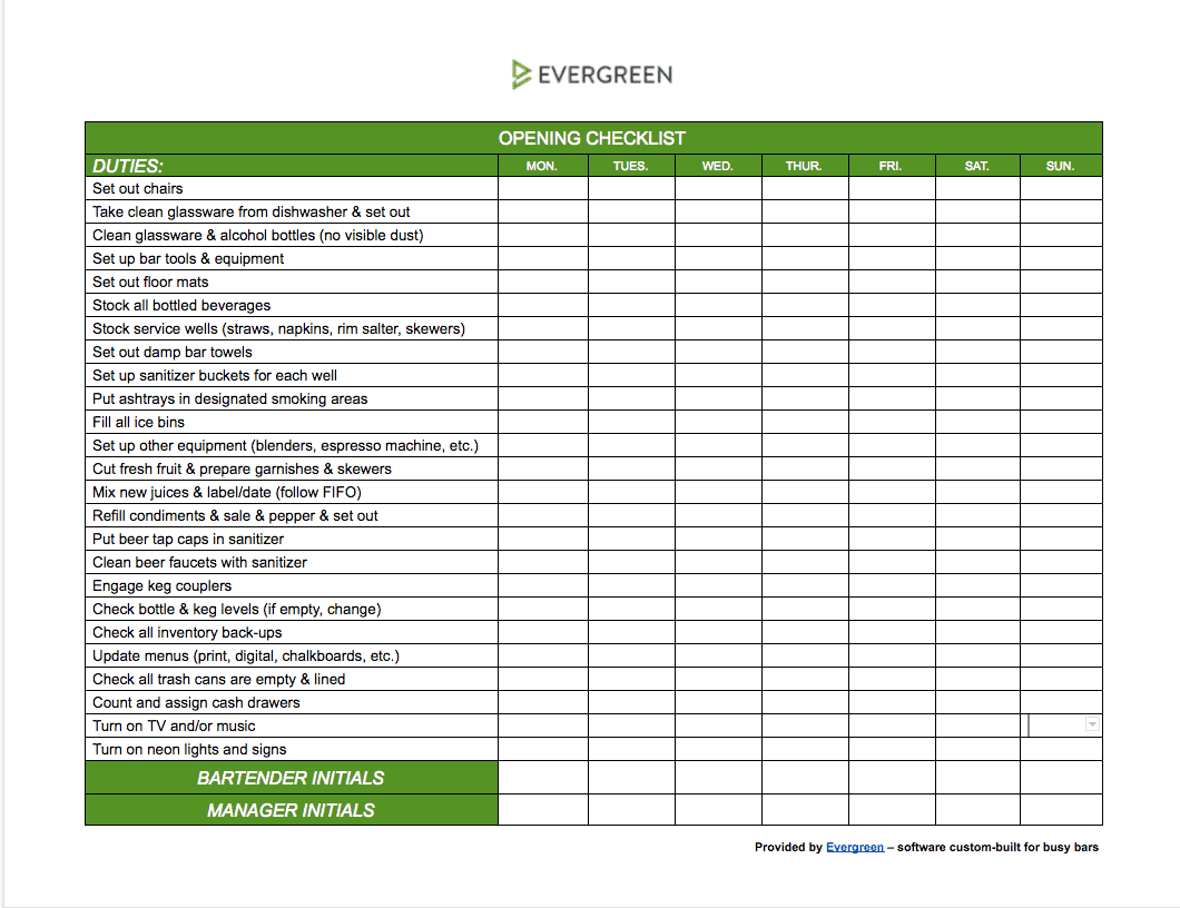 sample restaurant closing checklist template sample restaurant closing checklist template