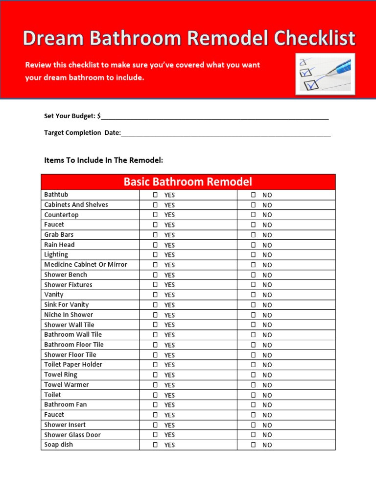 sample bathroom remodel checklist template sample bathroom remodel checklist template