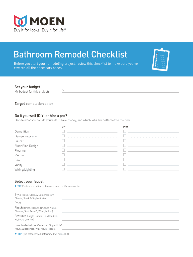 sample bathroom remodel checklist template sample bathroom remodel checklist template