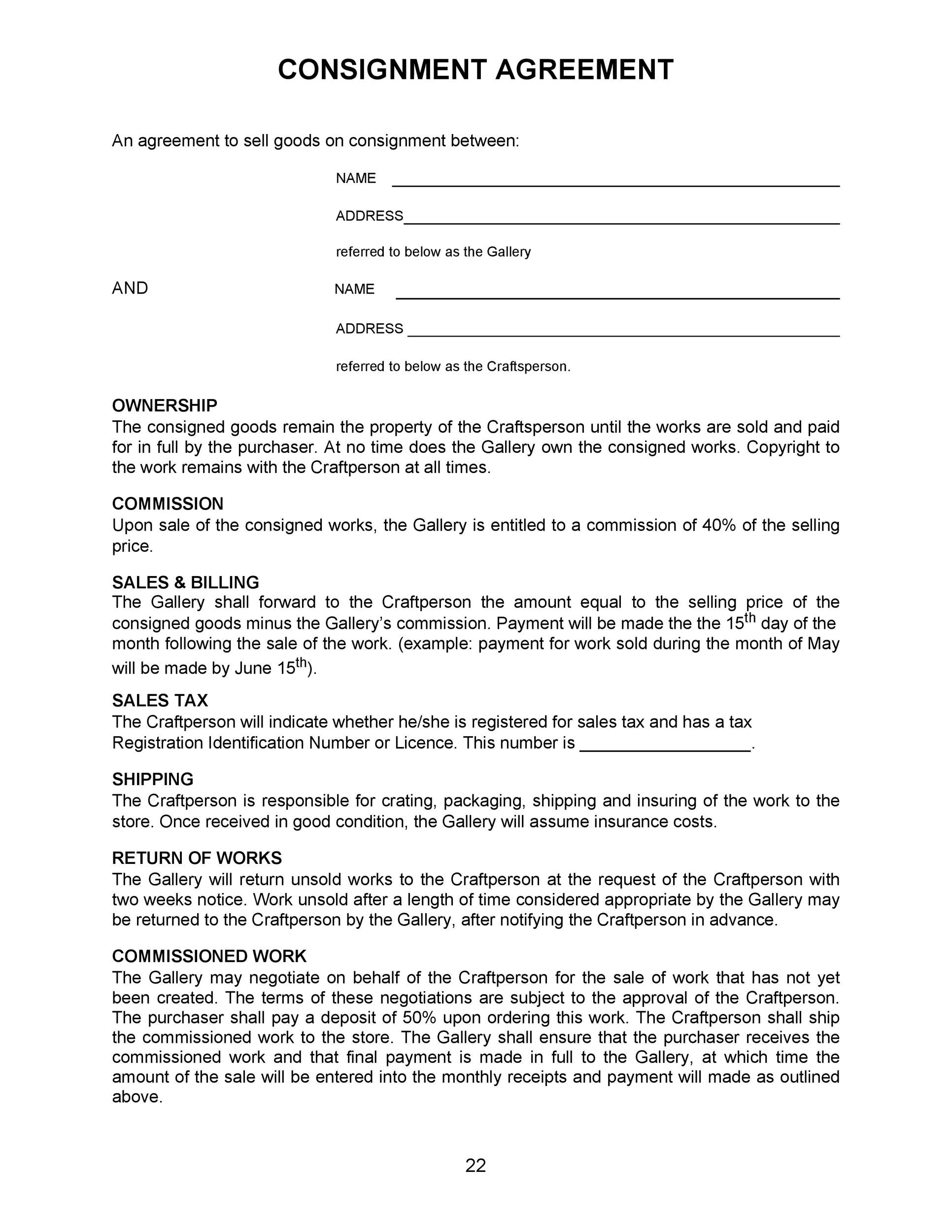 sample consignment agreement template sample consignment agreement template