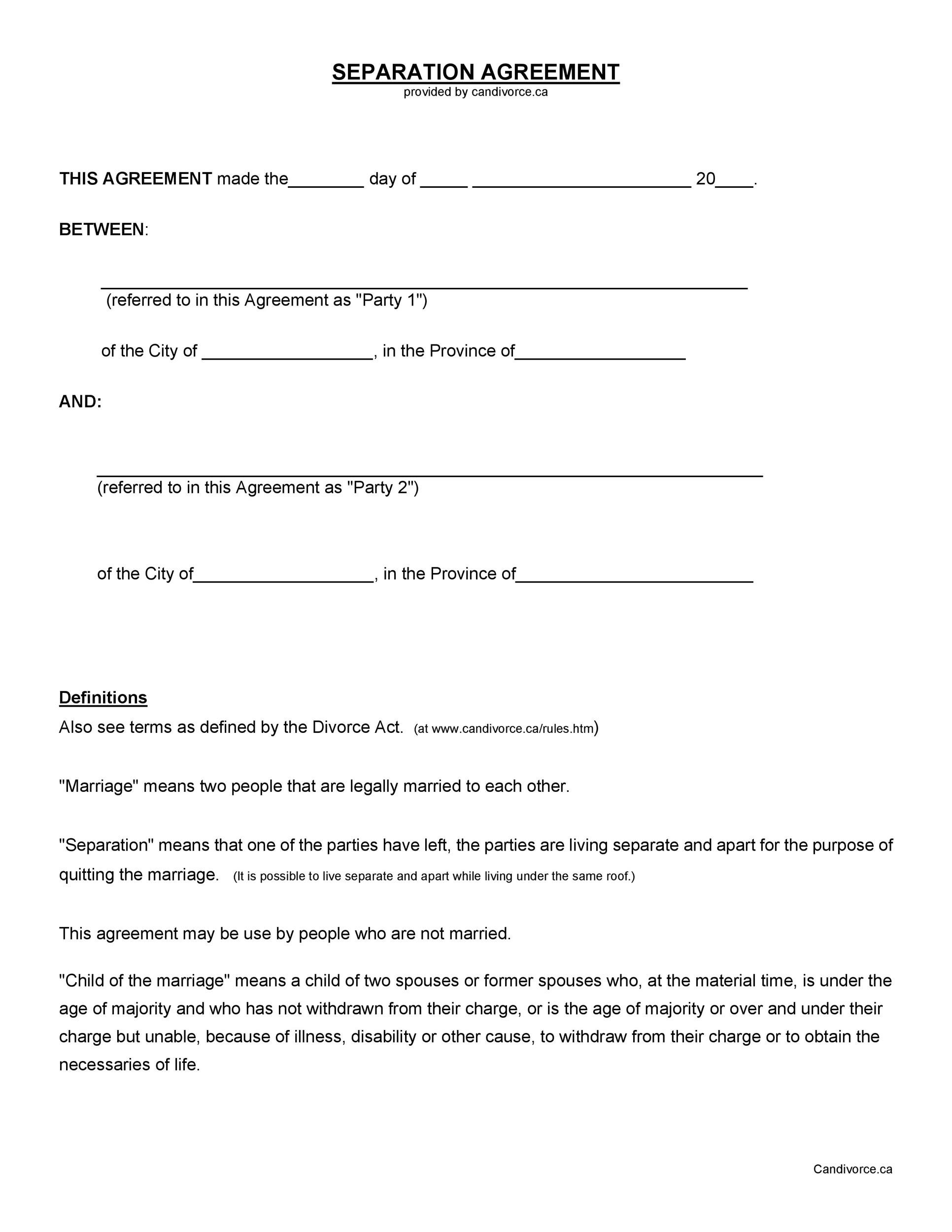 sample separate agreement template sample separate agreement template