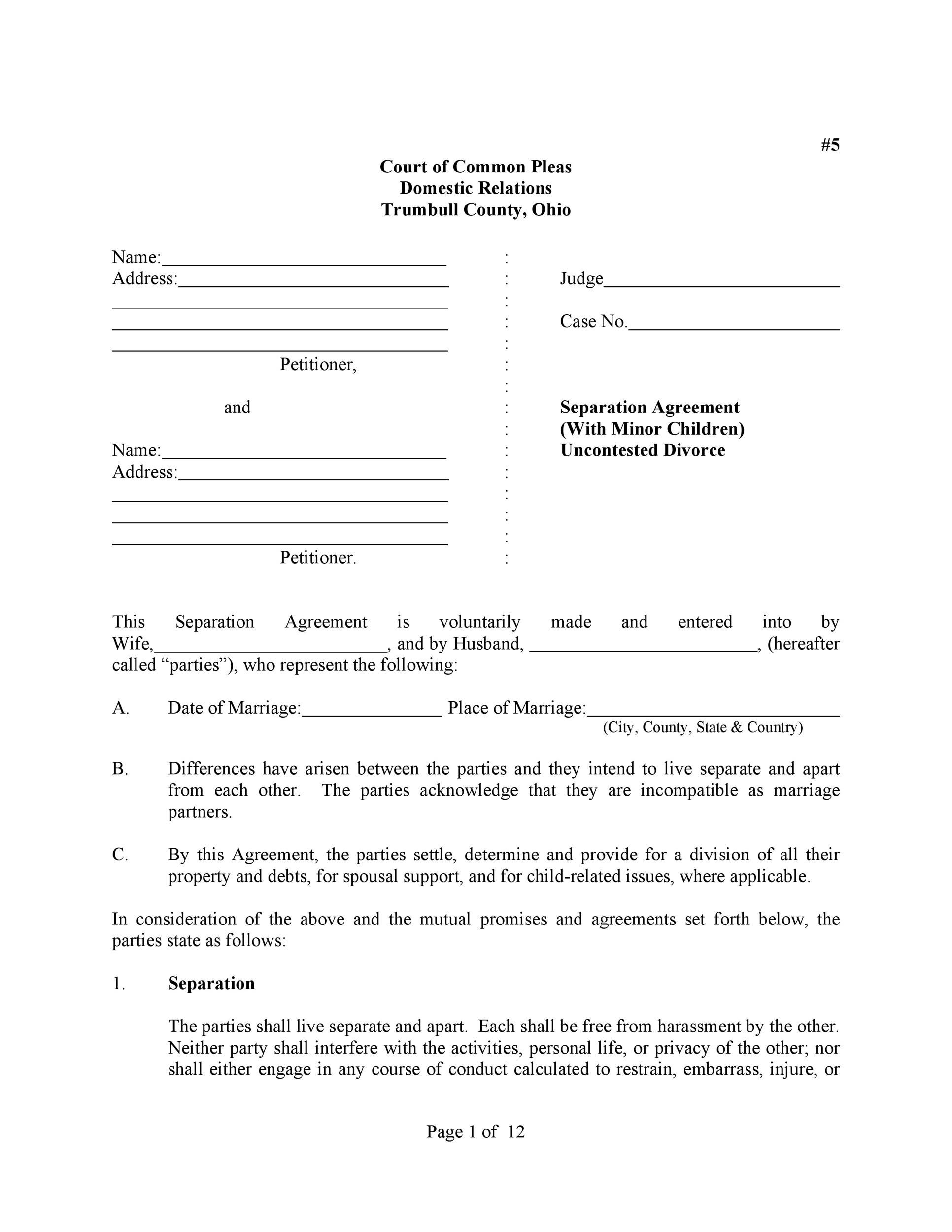 sample separate agreement template sample separate agreement template