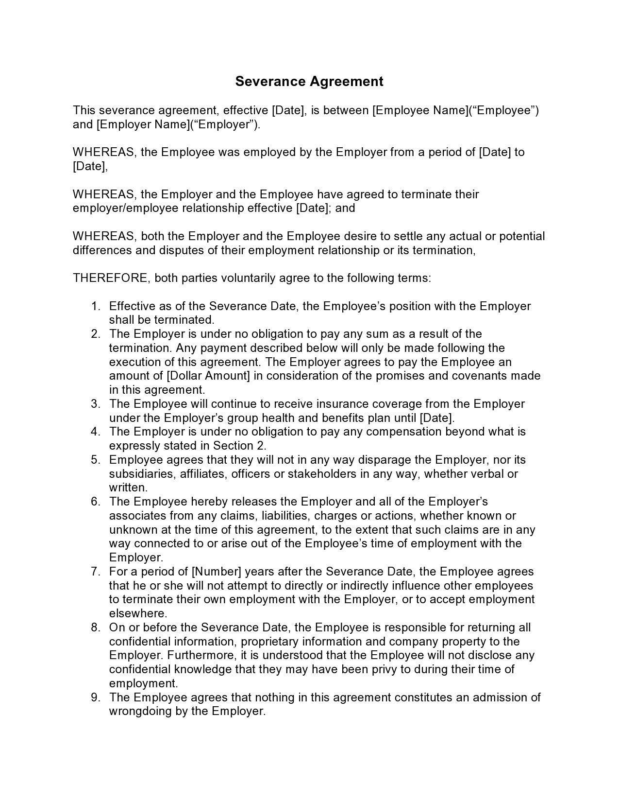 sample Severance Agreement Template sample Severance Agreement Template
