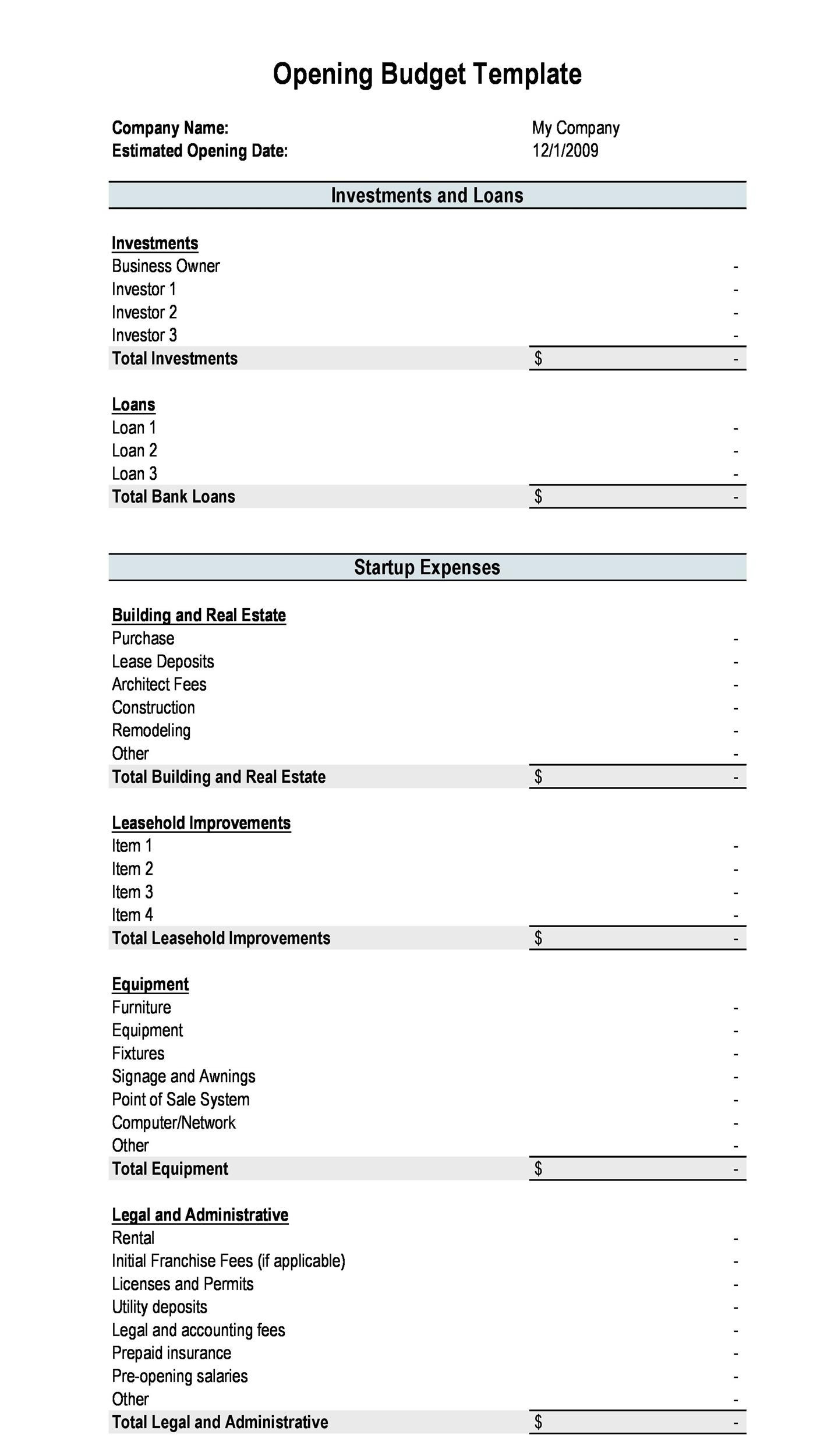 sample startup company budget template sample startup company budget template