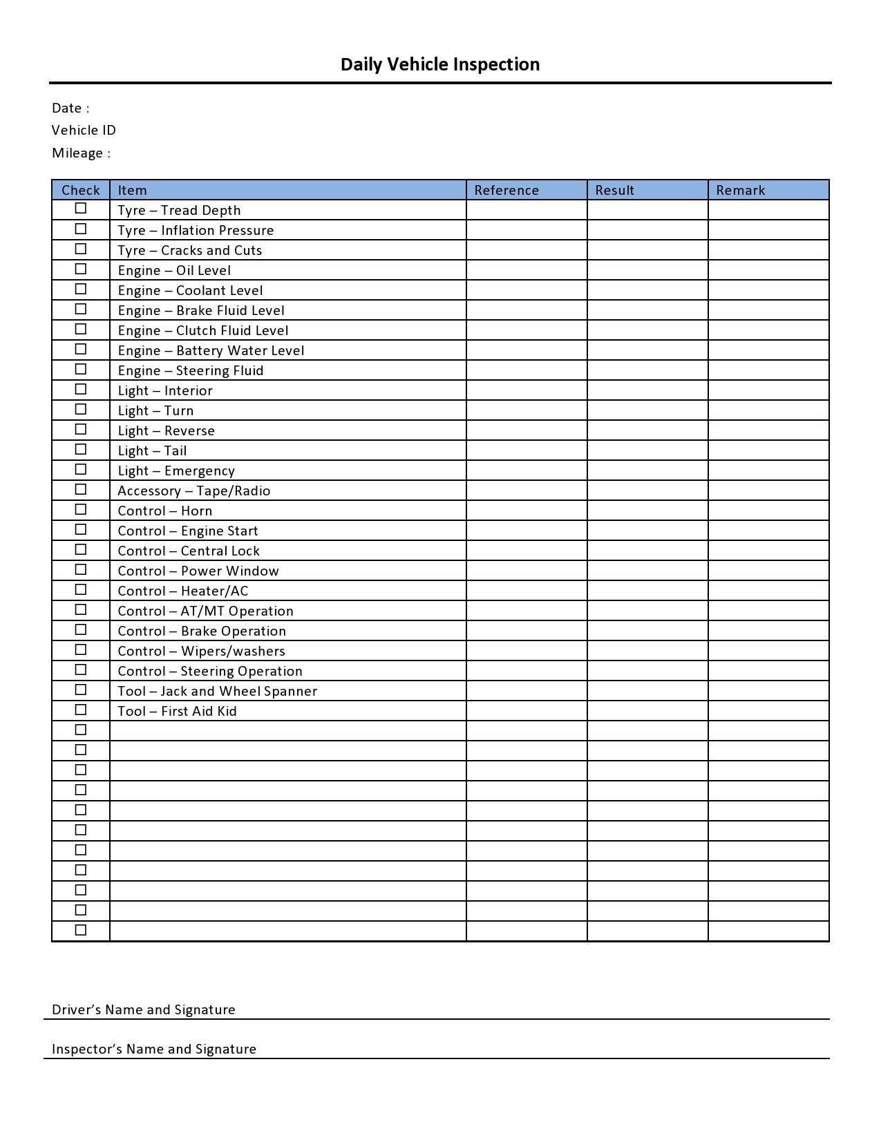 sample fleet vehicle checklist template sample fleet vehicle checklist template