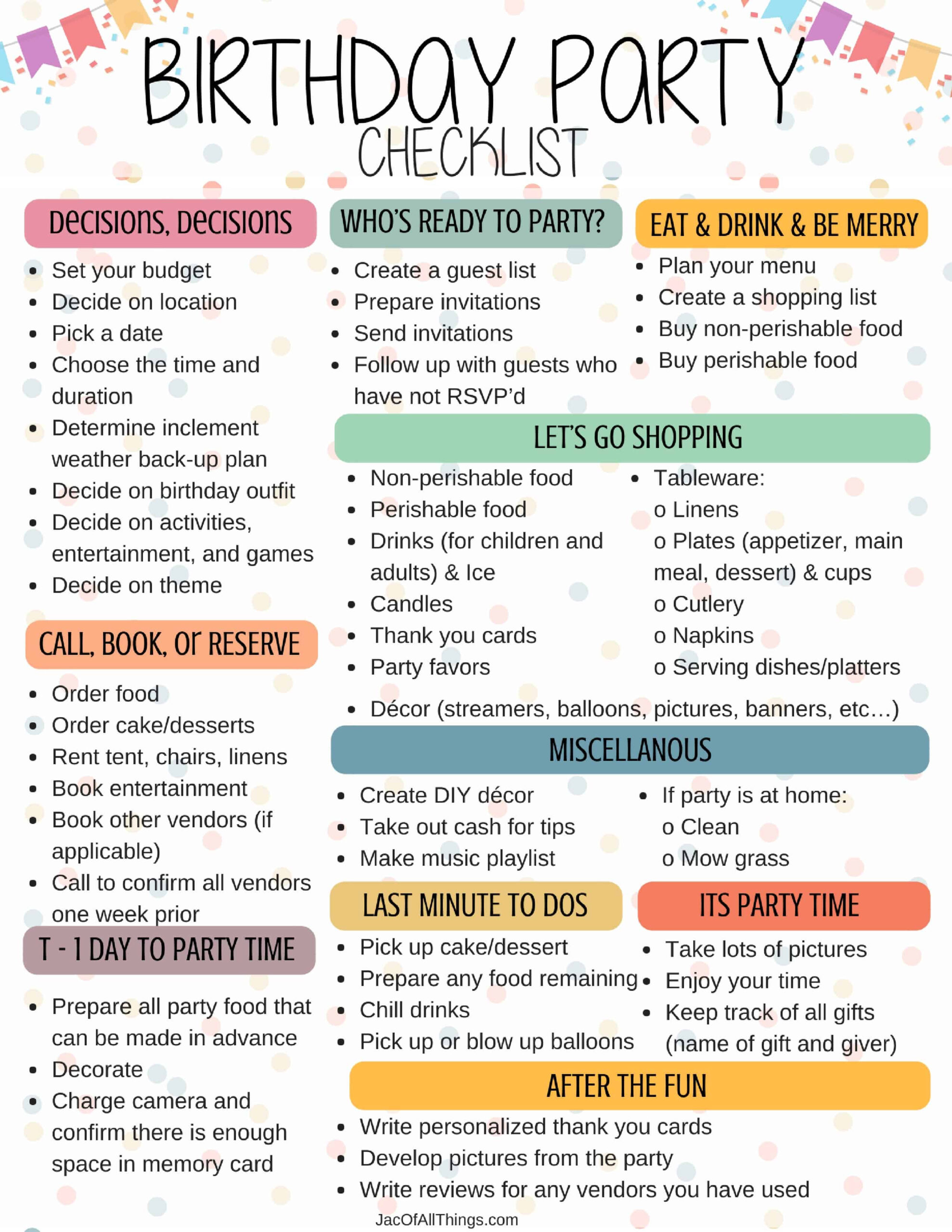 Birthday Party Checklist - Jac of All Things Birthday Party Checklist - Jac of All Things