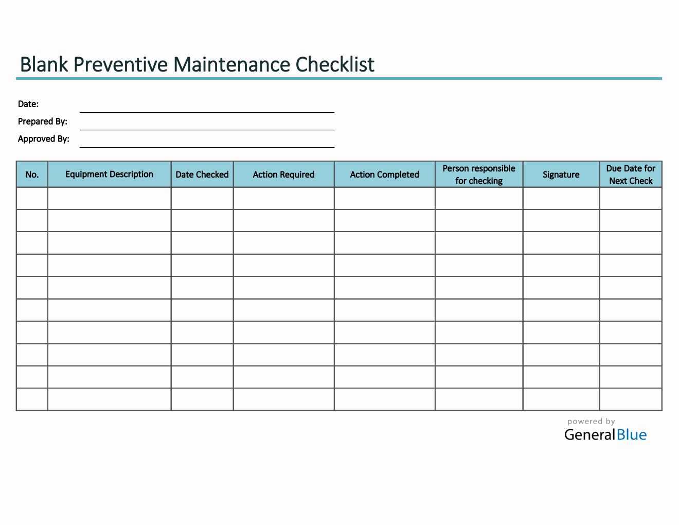 sample preventive maintenance checklist template sample preventive maintenance checklist template