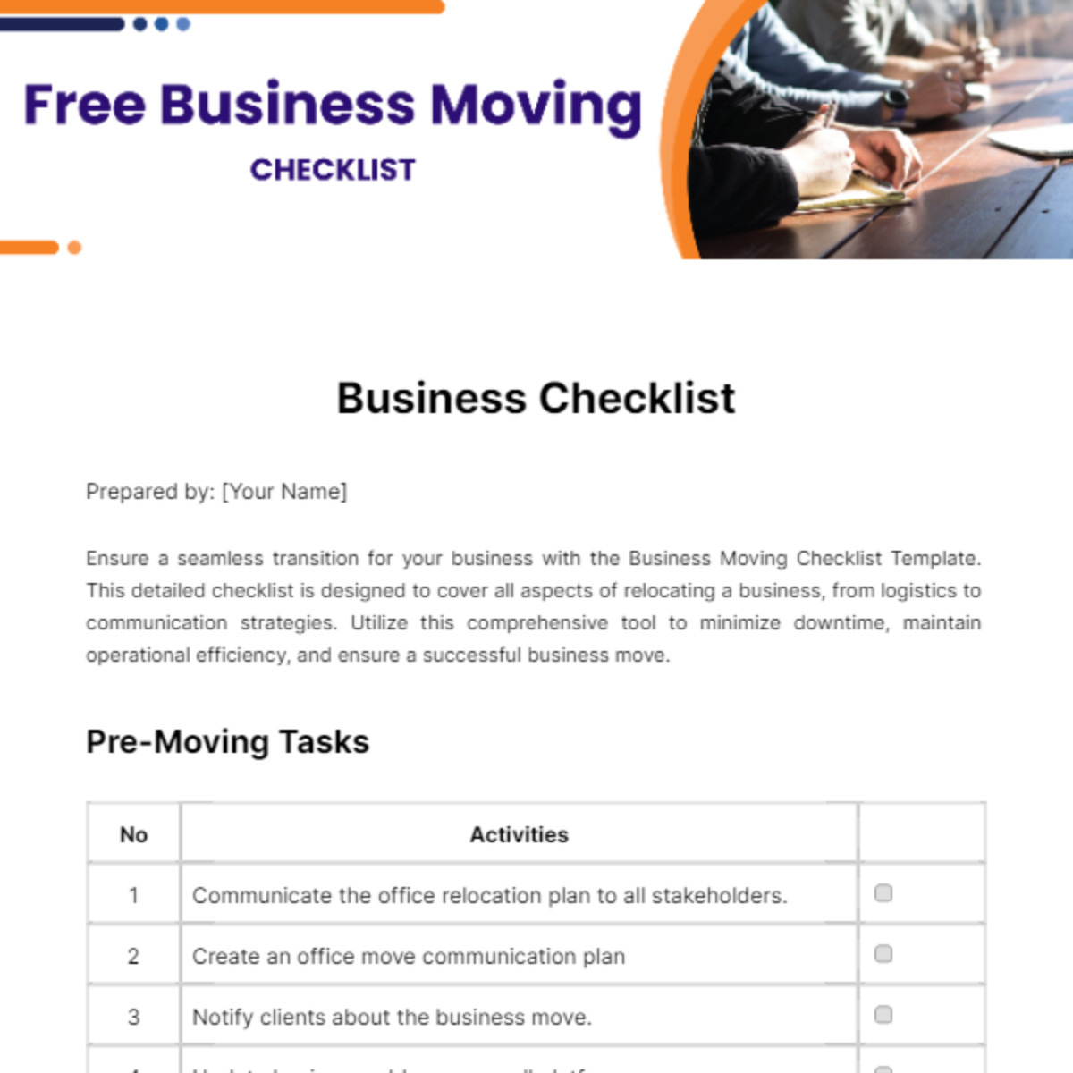 sample moving business checklist template sample moving business checklist template