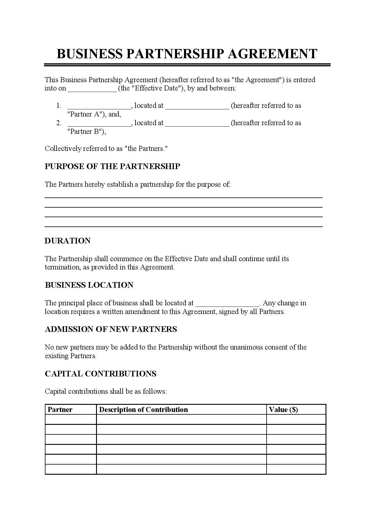 sample partnership business agreement template sample partnership business agreement template