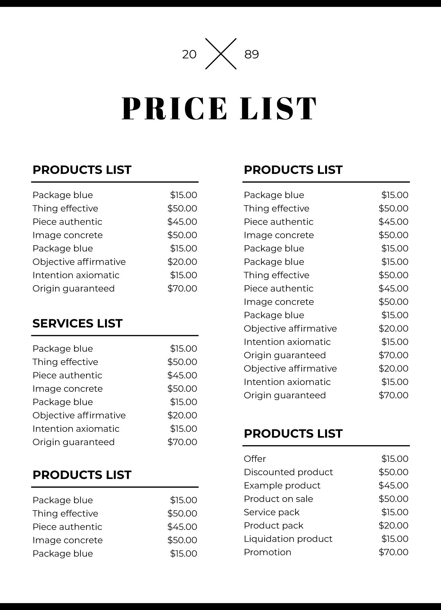 sample Business Price List Template sample Business Price List Template