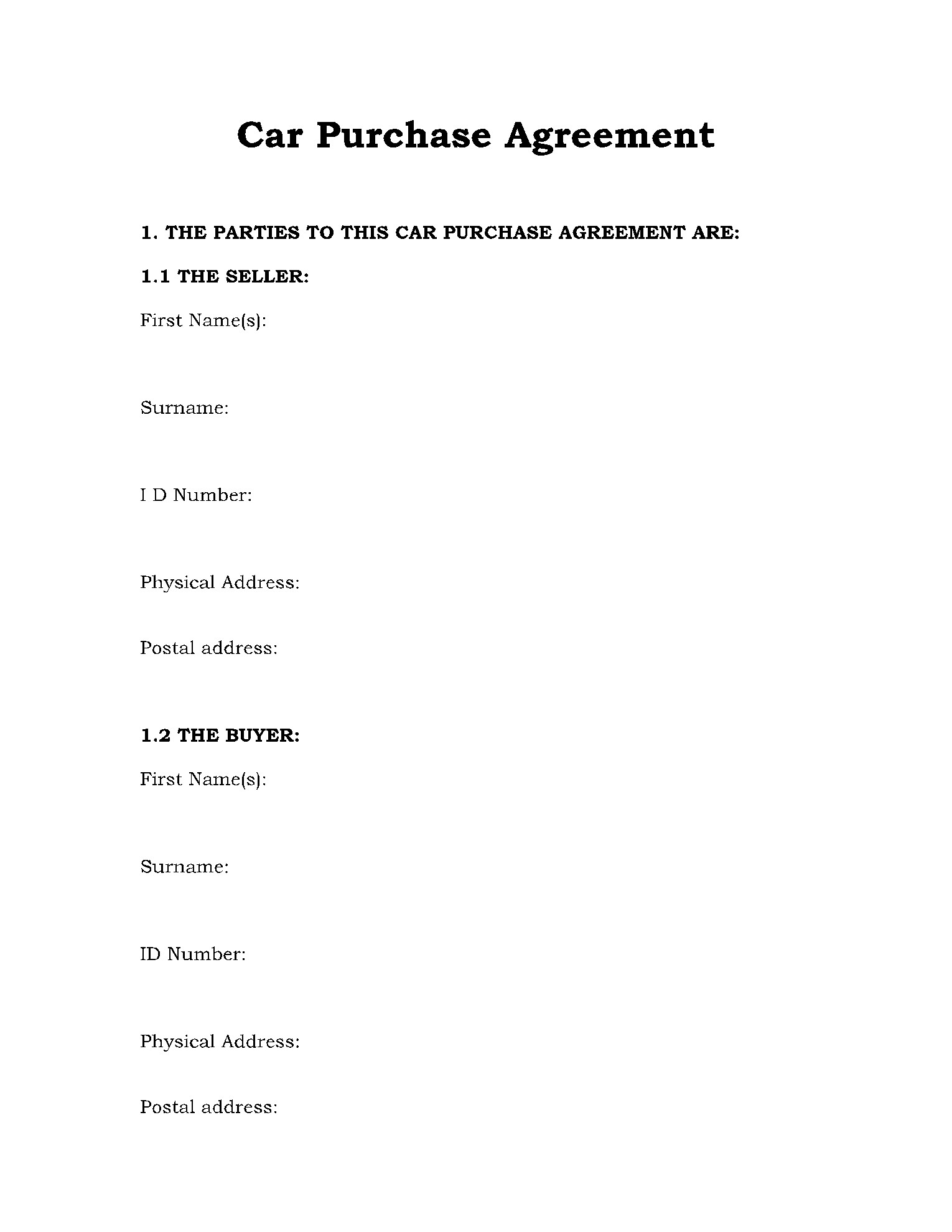 sample Vehicle Sales Agreement Template sample Vehicle Sales Agreement Template
