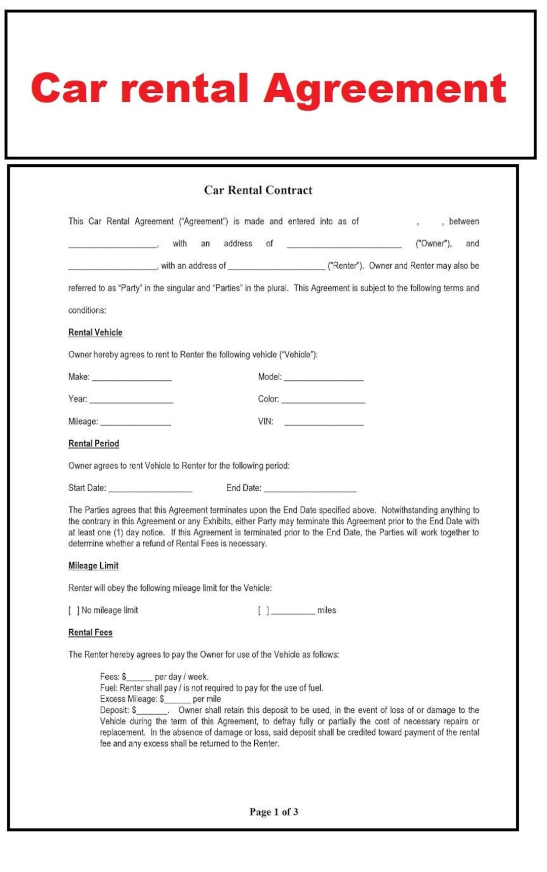 sample car rent agreement template sample car rent agreement template