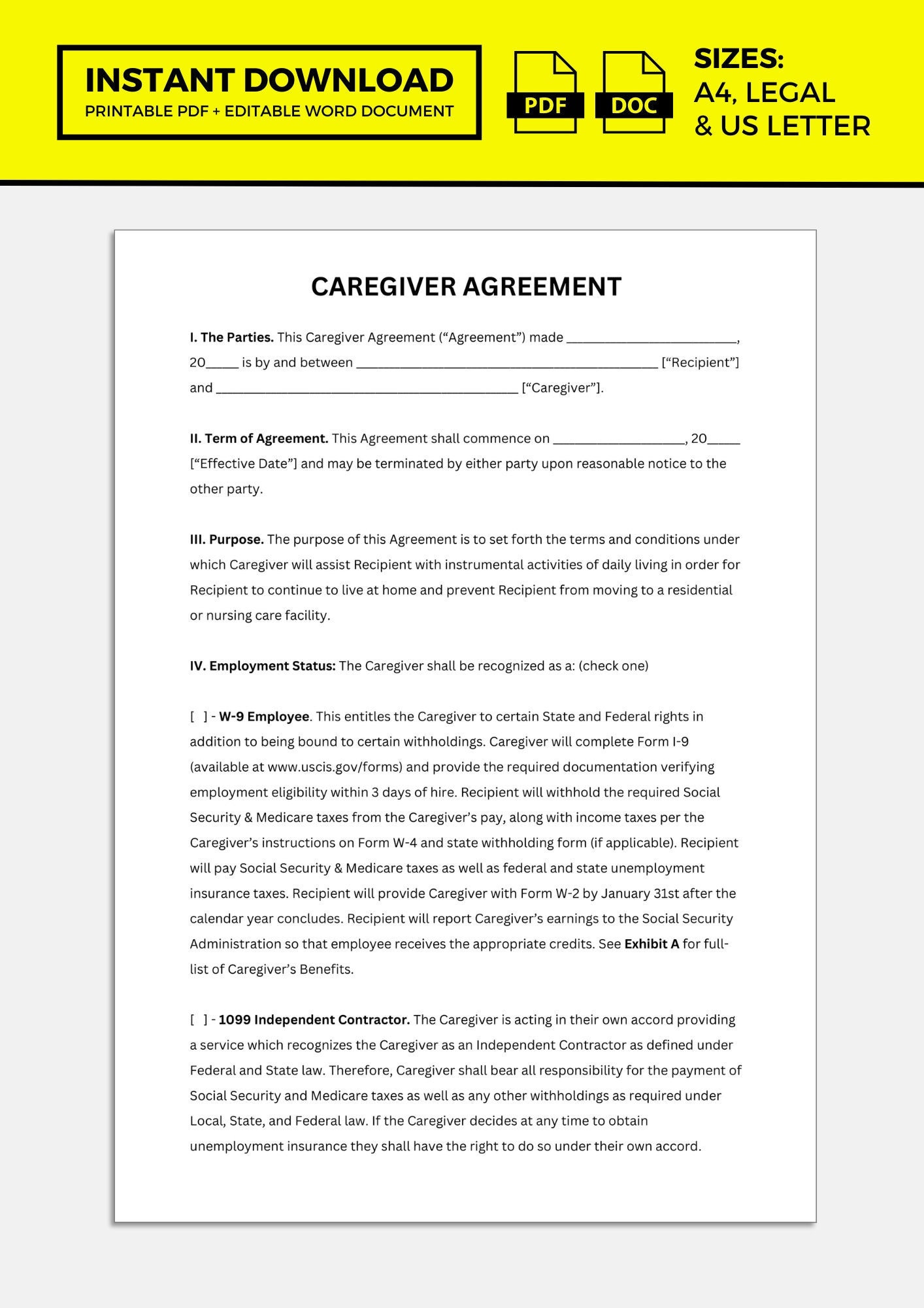 sample caregiver agreement template sample caregiver agreement template