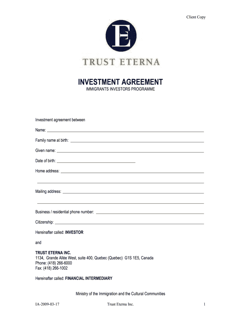 sample investment agreement template sample investment agreement template