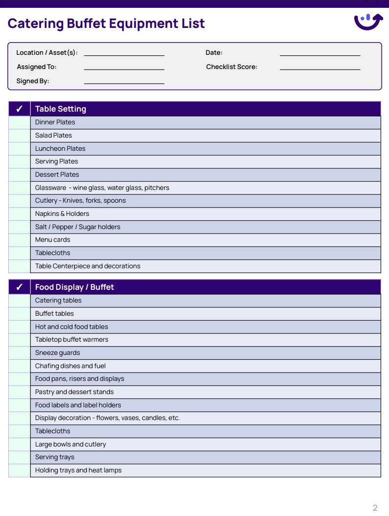 sample catering checklist template sample catering checklist template