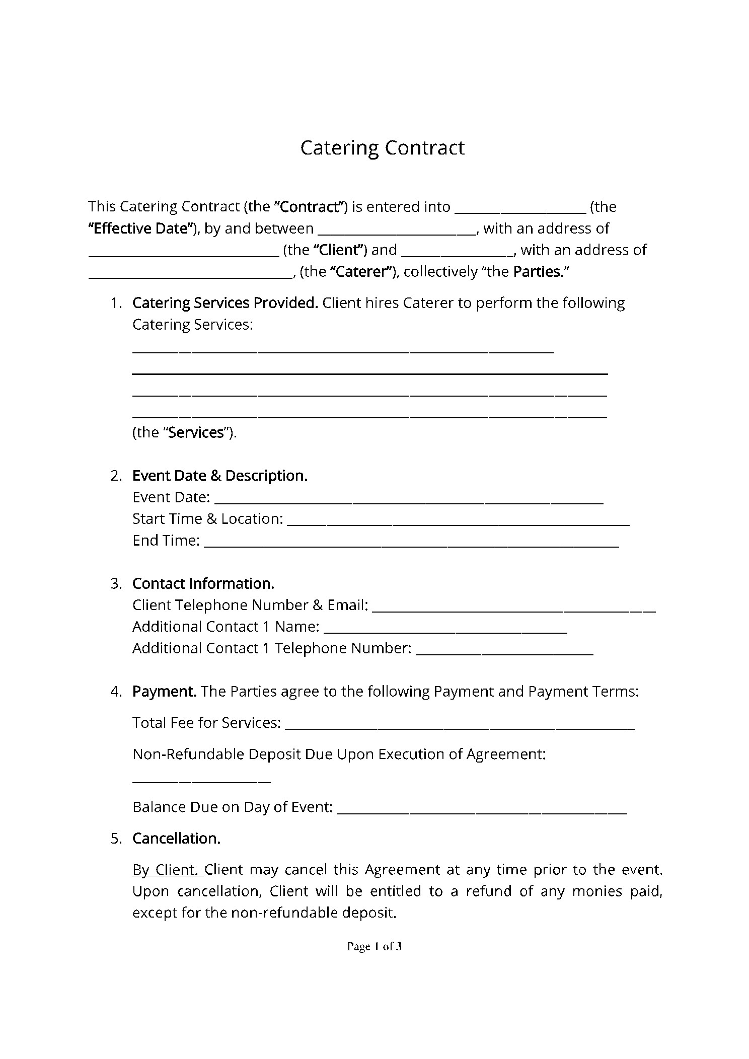 sample catering agreement template sample catering agreement template