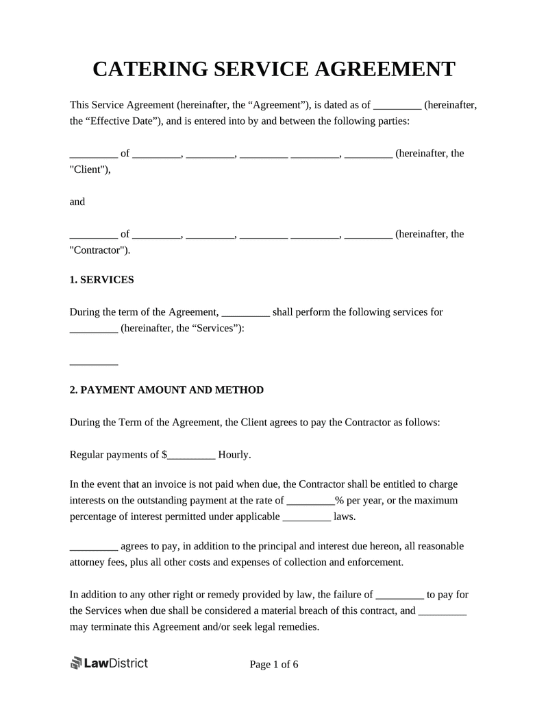 sample catering agreement template sample catering agreement template