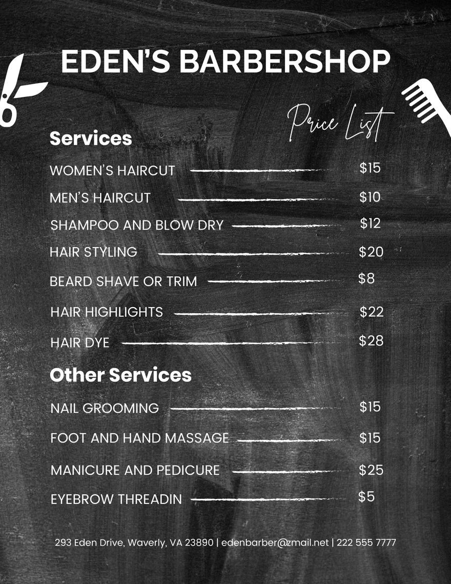sample Barber Shop Price List Template sample Barber Shop Price List Template
