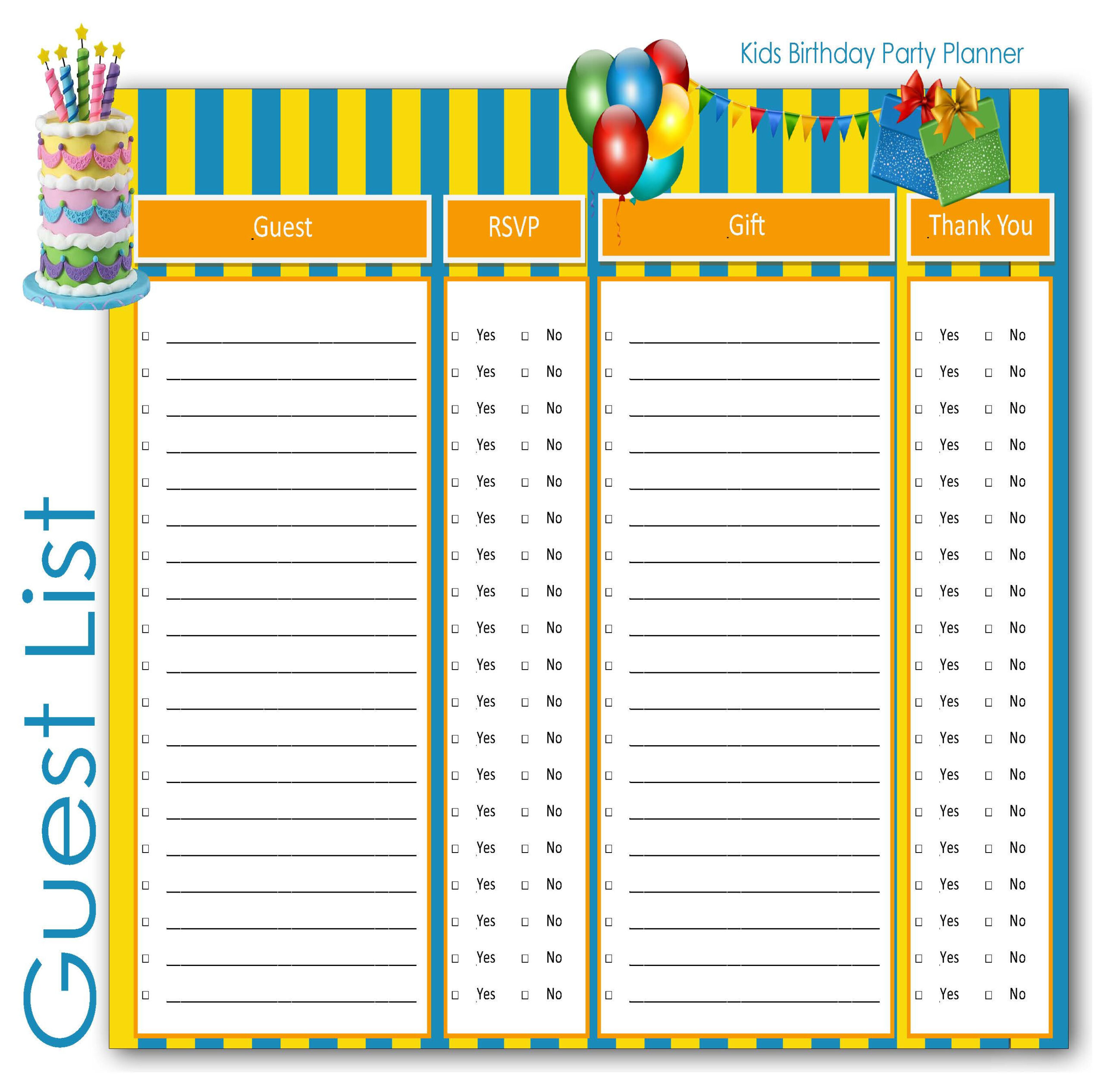 Children: Birthday Party Planner Guest List for Kids Children: Birthday Party Planner Guest List for Kids