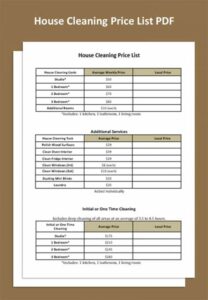 cleaning price list template word