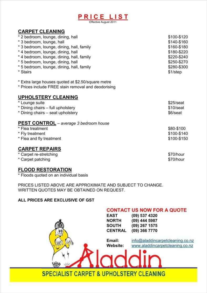 sample Commercial Cleaning Services Price List Template sample Commercial Cleaning Services Price List Template